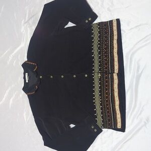 Embroidered Boho Black Corduroy Button Front Lightweight Fall Jacket Shacket